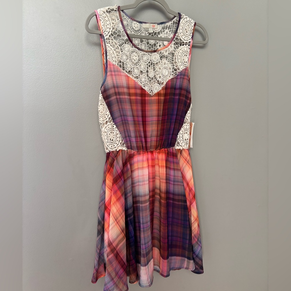 NWT GB Girls Sleeveless Fit & Flare Crochet Plaid Sundress / Size Large